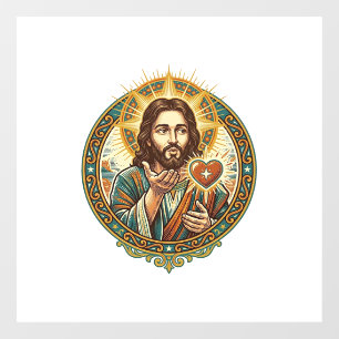 Jesus Blowing Kiss Red Heart Like Button Humor_1 Window Cling