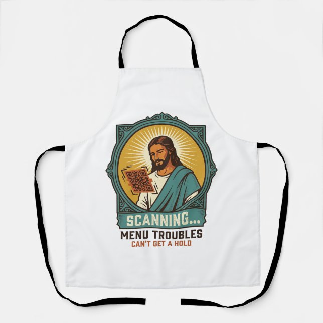 Jesus Blurry QR Code Wont Scan Menu Tech Humor_1 Apron (Front)