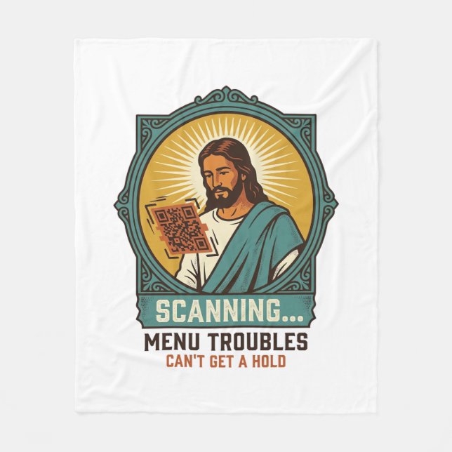 Jesus Blurry QR Code Wont Scan Menu Tech Humor_1 Fleece Blanket (Front)