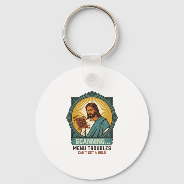 Jesus Blurry QR Code Wont Scan Menu Tech Humor_1 Keychain (Front)