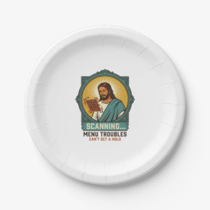 Jesus Blurry QR Code Wont Scan Menu Tech Humor_1 Paper Plate