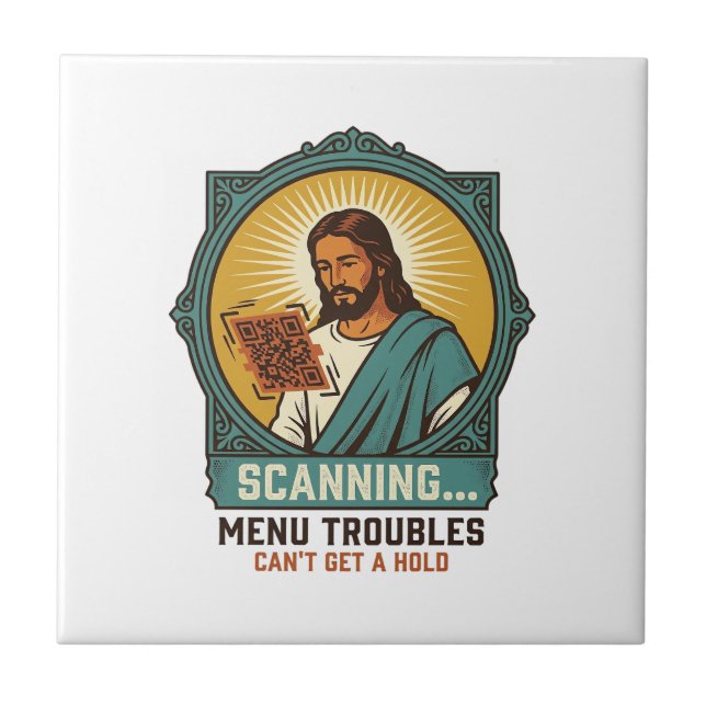 Jesus Blurry QR Code Wont Scan Menu Tech Humor_1 Tile (Front)
