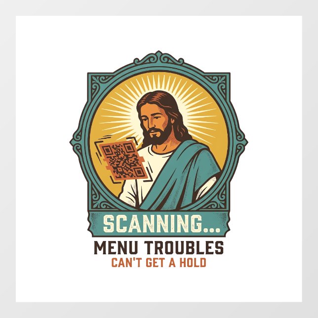 Jesus Blurry QR Code Wont Scan Menu Tech Humor_1 Window Cling (Sheet)
