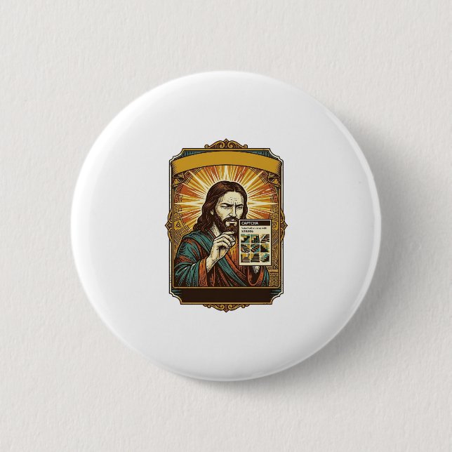 Jesus Blurry Stairs Captcha Test Tech Security Hum 2 Inch Round Button (Front)
