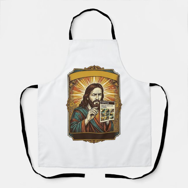 Jesus Blurry Stairs Captcha Test Tech Security Hum Apron (Front)