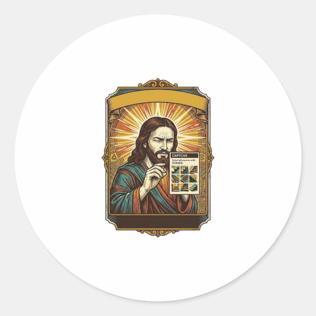 Jesus Blurry Stairs Captcha Test Tech Security Hum Classic Round Sticker (Front)