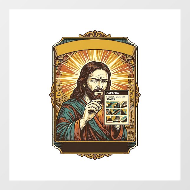 Jesus Blurry Stairs Captcha Test Tech Security Hum Window Cling (Sheet)
