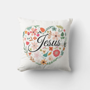 Jesus Boho Christian Heart Motif Inspirational  Throw Pillow