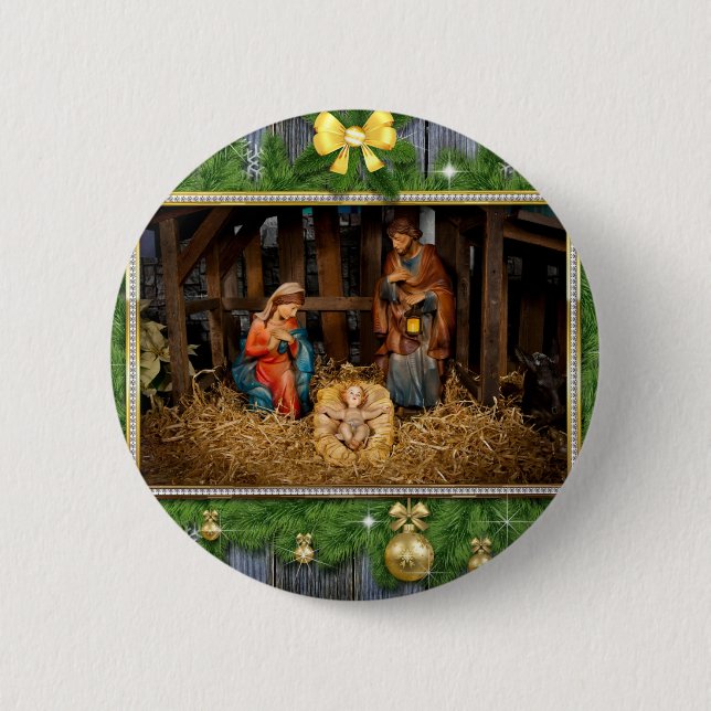 Jesus born manger 2 inch round button (Front)
