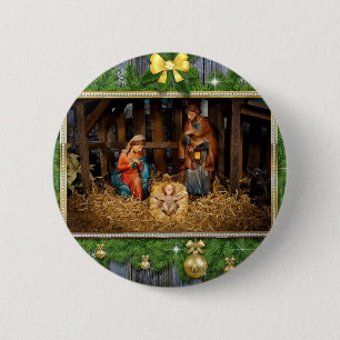 Jesus born manger 2 inch round button
