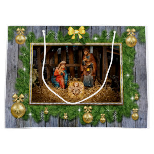 Jesus born manger large gift bag