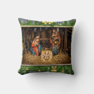 Jesus born manger throw pillow