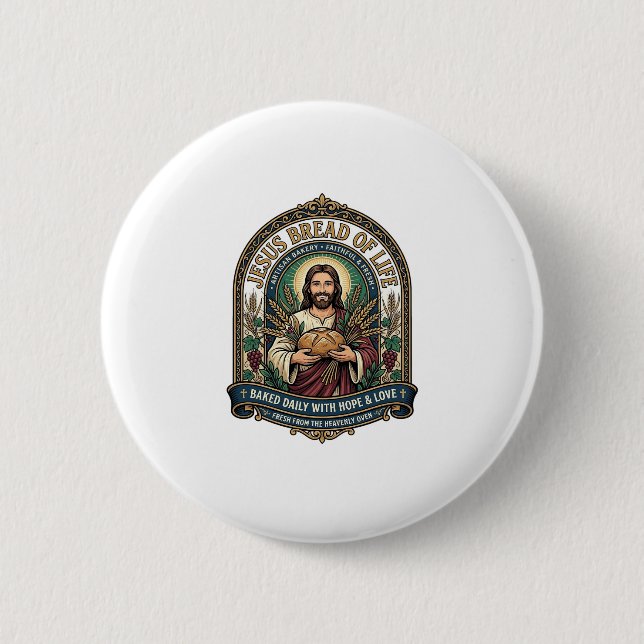 Jesus Bread Of Life Jesus Bread Life Bakery Christ 2 Inch Round Button (Front)