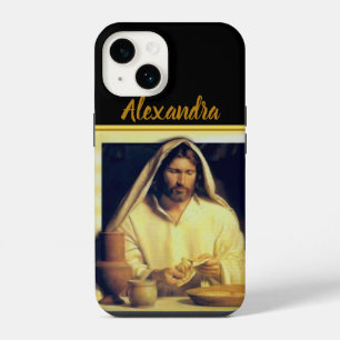 Jesus breaking bread Matthew 14-13 Gold stripe iPhone 14 Case