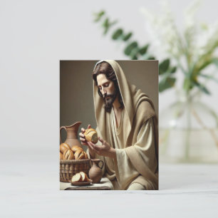 Jesus Breaking Bread with Gentle Grace Postcard