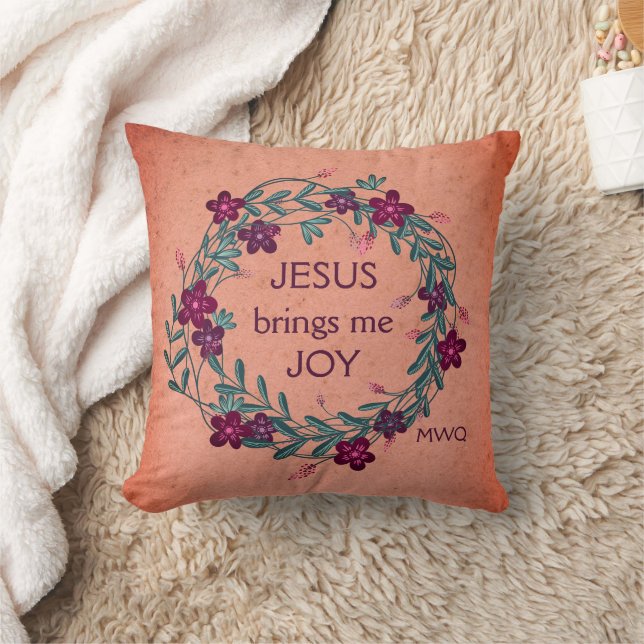 JESUS BRINGS ME JOY Floral Christian Throw Pillow (Blanket)