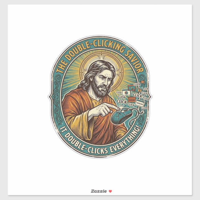 Jesus Broken Double Clicking Mouse IT Office Tech  (Sheet)