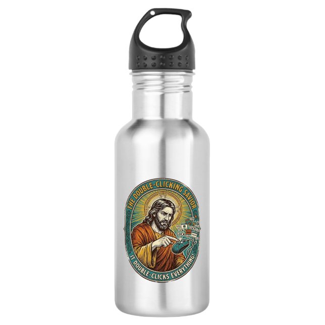 Jesus Broken Double Clicking Mouse IT Office Tech  532 Ml Water Bottle (Front)