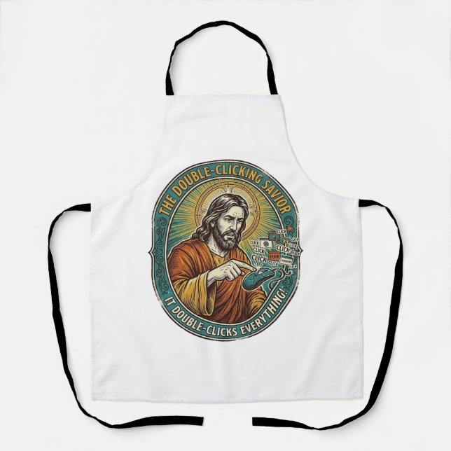 Jesus Broken Double Clicking Mouse IT Office Tech  Apron (Front)