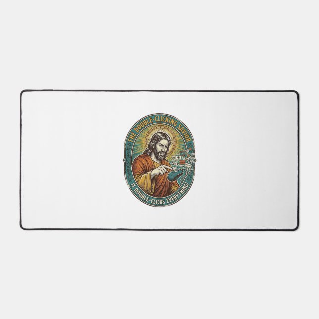 Jesus Broken Double Clicking Mouse IT Office Tech  Desk Mat (Front)