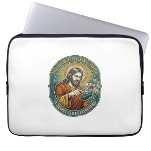 Jesus Broken Double Clicking Mouse IT Office Tech Laptop Sleeve