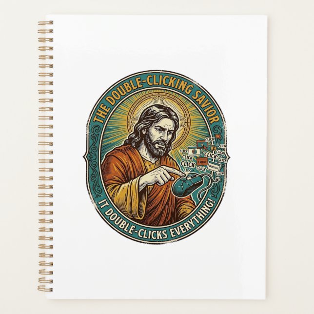 Jesus Broken Double Clicking Mouse IT Office Tech  Planner (Front)