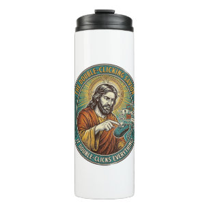 Jesus Broken Double Clicking Mouse IT Office Tech Thermal Tumbler