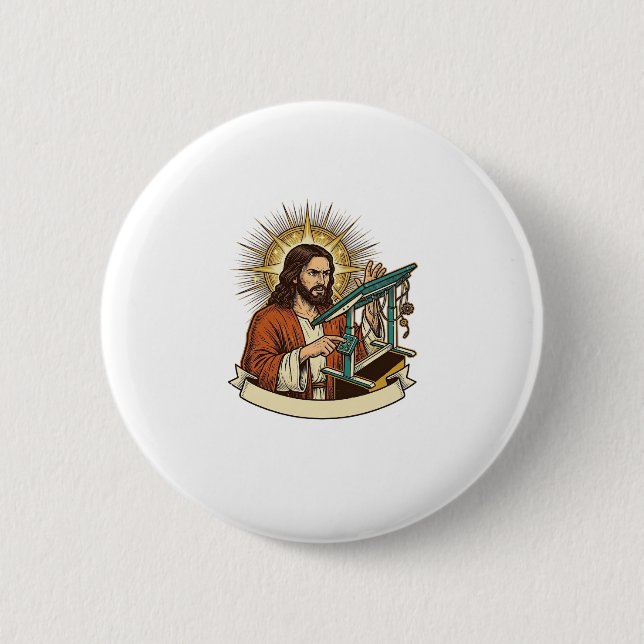 Jesus Broken Standing Desk Stuck Halfway Office Hu 2 Inch Round Button (Front)