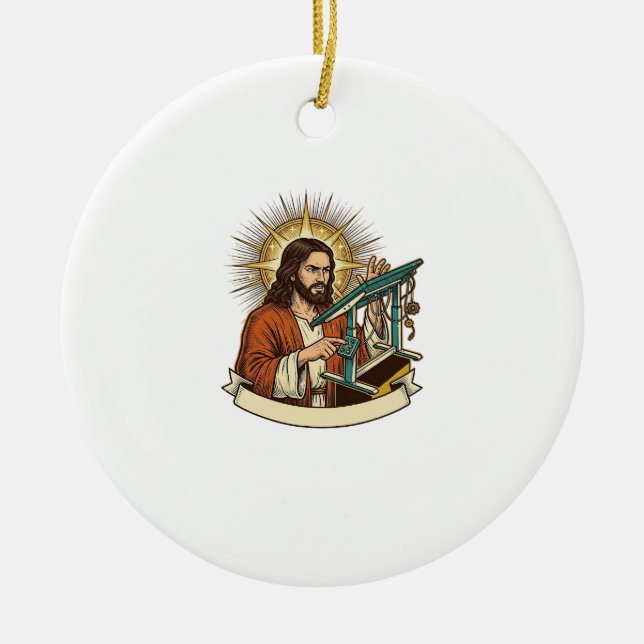Jesus Broken Standing Desk Stuck Halfway Office Hu Ceramic Ornament (Front)