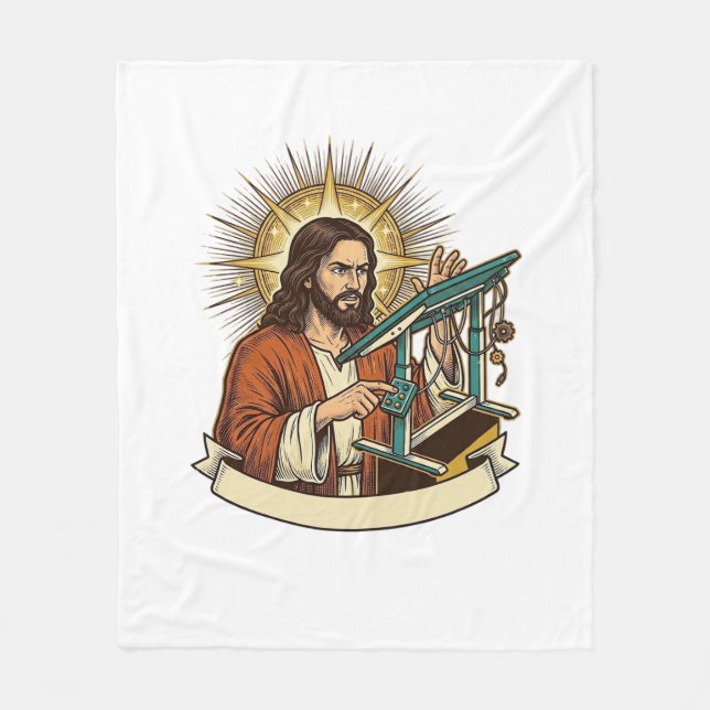 Jesus Broken Standing Desk Stuck Halfway Office Hu Fleece Blanket (Front)
