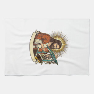Jesus Broken Standing Desk Stuck Halfway Office Hu Kitchen Towel