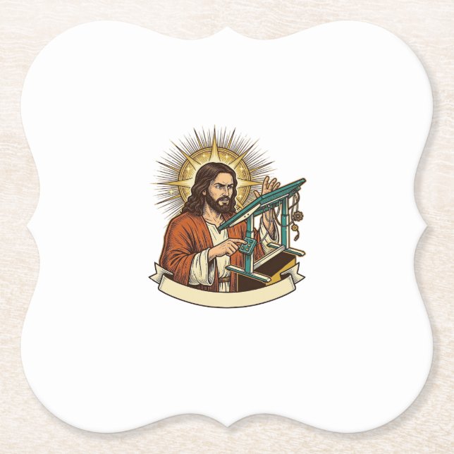 Jesus Broken Standing Desk Stuck Halfway Office Hu Paper Coaster (Front)
