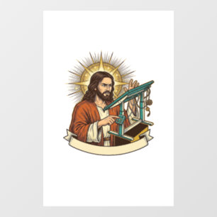 Jesus Broken Standing Desk Stuck Halfway Office Hu Window Cling