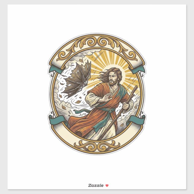 Jesus Broken Umbrella Blown Inside Out Windy Storm (Sheet)
