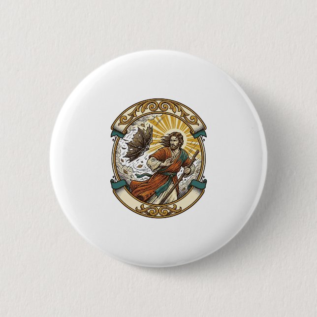 Jesus Broken Umbrella Blown Inside Out Windy Storm 2 Inch Round Button (Front)