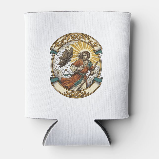Jesus Broken Umbrella Blown Inside Out Windy Storm Can Cooler (Front)