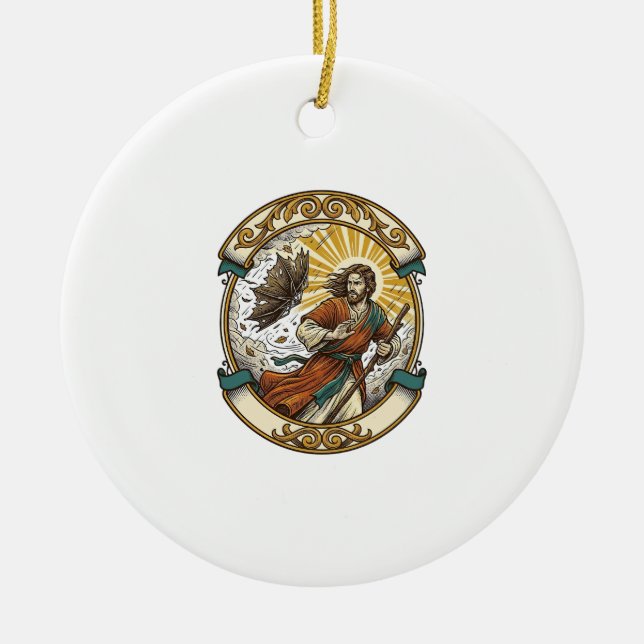 Jesus Broken Umbrella Blown Inside Out Windy Storm Ceramic Ornament (Front)