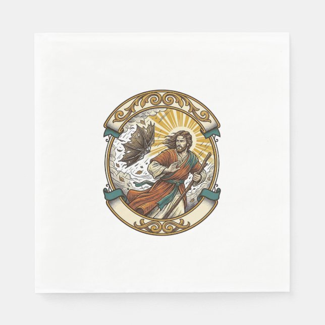 Jesus Broken Umbrella Blown Inside Out Windy Storm Napkin (Front)