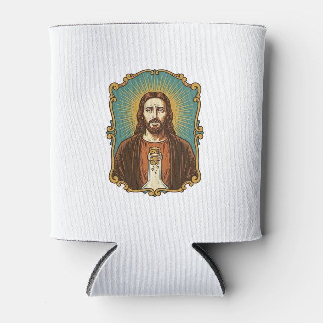 Jesus Broken Wine Cork Stuck Bottle Sommelier Part Can Cooler (Front)