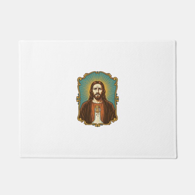Jesus Broken Wine Cork Stuck Bottle Sommelier Part Doormat (Front)