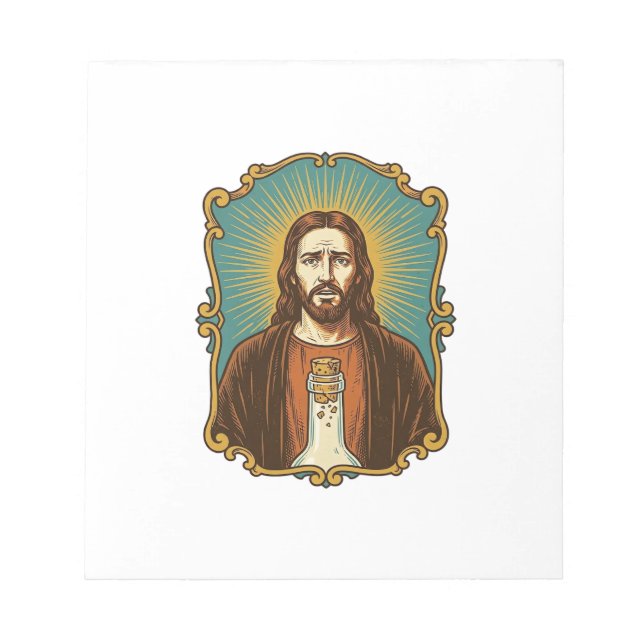 Jesus Broken Wine Cork Stuck Bottle Sommelier Part Notepad (Front)