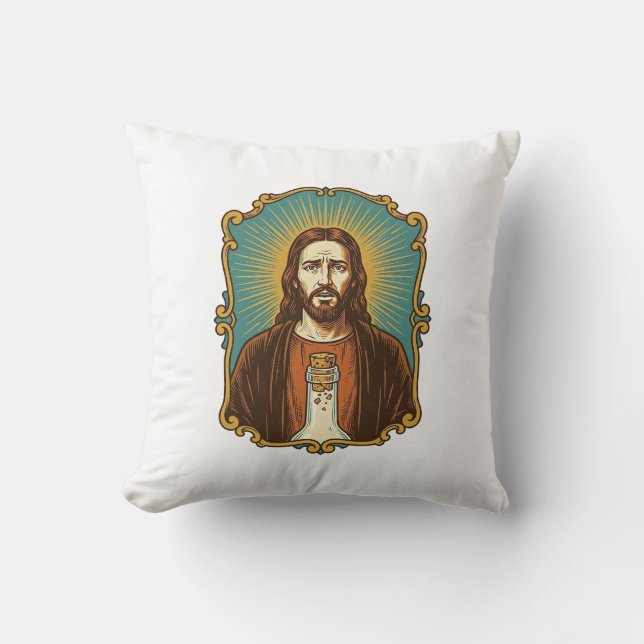 Jesus Broken Wine Cork Stuck Bottle Sommelier Part Throw Pillow (Front)