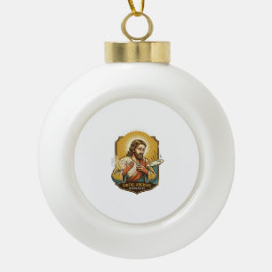 Jesus Burned Finger Taking Plate Out Microwave Kit Ceramic Ball Christmas Ornament