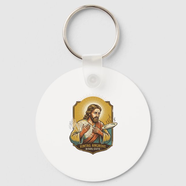 Jesus Burned Finger Taking Plate Out Microwave Kit Keychain (Front)