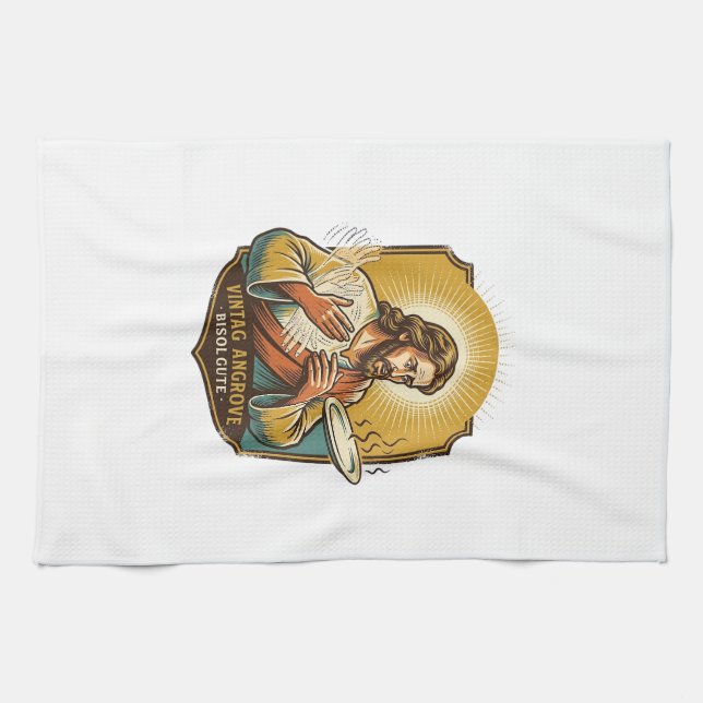 Jesus Burned Finger Taking Plate Out Microwave Kit Kitchen Towel (Horizontal)