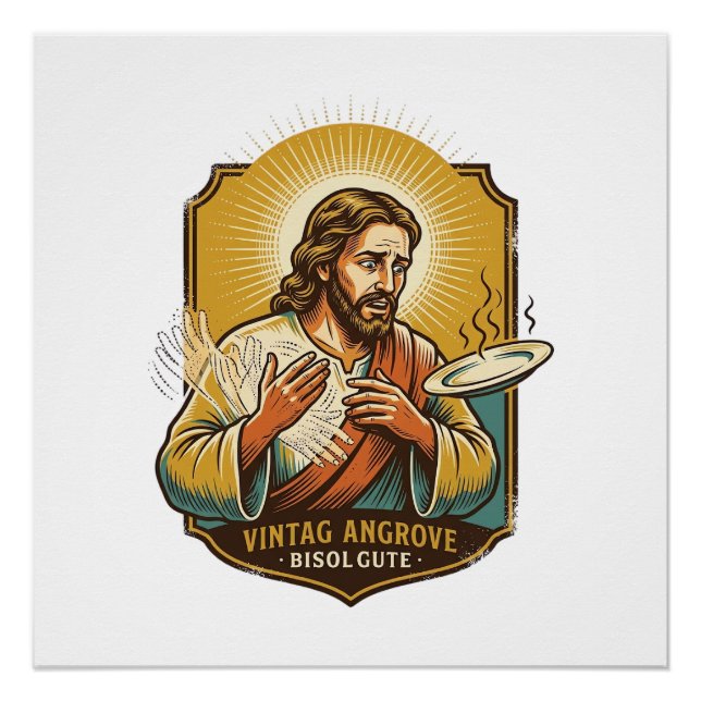 Jesus Burned Finger Taking Plate Out Microwave Kit Poster (Front)
