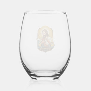 Jesus Burned Finger Taking Plate Out Microwave Kit Stemless Wine Glass