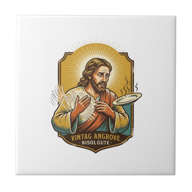 Jesus Burned Finger Taking Plate Out Microwave Kit Tile (Front)