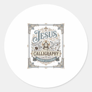 Jesus Calligraphy Sacred Lettering Jesus Calligrap Classic Round Sticker
