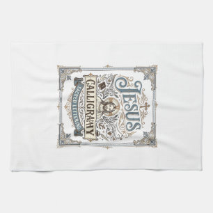 Jesus Calligraphy Sacred Lettering Jesus Calligrap Kitchen Towel